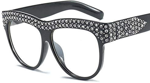YHKF Brillen Übergroße Strass Brillenfassungen Für Frauen Brillenfass Mode Brille-Schwarz