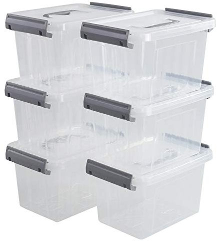 Minekkyes Set of 6 Plastic Storage Boxes, Small Storage Containers Bin with Handles/Lids/Latches, 6 L, f