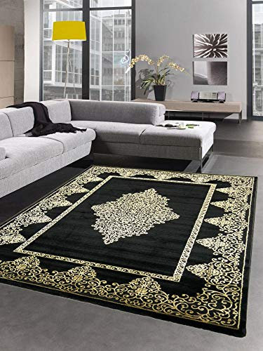 CARPETIA Teppich Wohnzimmer Kurzflor Teppich Ornamente schwarz Gold Größe 160x230 cm