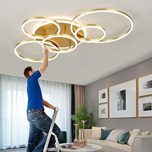 LED Deckenleuchte Moderne Wohnzimmer Lampe Golden Kreative Ring Design Acryl Deckenlampe Innenbeleuchtung Deckenlicht Schlafzimmer Esszimmer Küche Dimmbare Dekorative Kronleuchter Mit Fernbedienung