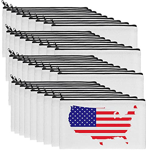 Sublimation Leere Etui Tasche Leinwand Federmappe Doppelseitige Sublimation Rohling Makeup Taschen Leinwand Bleistift Beutel DIY Handwerk Leere Makeup Taschen mit Reißverschluss (24 Stücke)