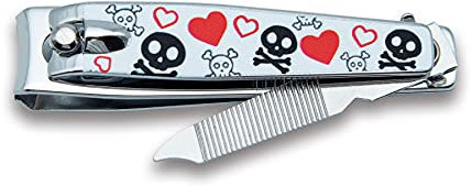 3 Claveles - Coupe-ongles manucure avec lime, coupe-ongles pour les mains, décoré, collection Skull Lover, Acier au carbone, 6 cm