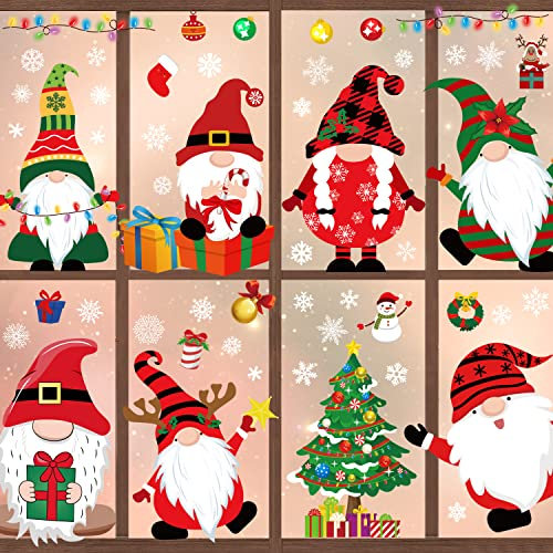 Xnova 114 Stück Fensterbilder Weihnachten Kinder, Fensteraufkleber Zwerge Selbstklebend Weihnachtsdekoration Schneeflocken Statisch Sticker Weihnachtsmann Party Deko (Zwerge)