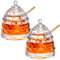 Hacaroa 2 Pack 10 Oz Glass Honey Pot with Lid and Wooden Dipper, Clear Honey Jar Beehive Honey Dish Dispenser Container for Jam Jelly, Home Kitchen, Wedding Gifts, Candlesticks, Barware