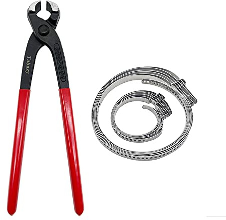 Ear Clamp Pliers with 12pcs Single Ear CV Boot Clamps Band Tool Kit, Ear Clamp Pincer, Ear-Type Clamp Crimp Hand Tool Ear Type CV Joint Axle Boot Clamp Pliers Tool for Auto ATV UTV