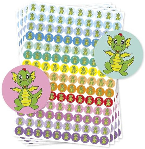 TimeTEX Belobigungs-Aufkleber Drache - 500 Stück in praktischer Spender-Box - 19 mm ø - 62652