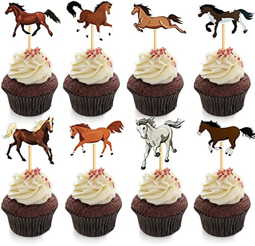 luckaide Pferde Geburtstagsdeko, 16 Stück Tortendeko Pferd,Cupcake Topper Pferd Kuchendeckel,für Kindergeburtstag Party Pferd Thema Party Deko,Geburtstagsfeiern zum Thema Pferderennen,Muffin Deko