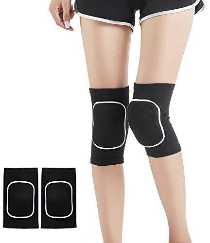 SUJAYU Ginocchiere da donna, ginocchiere per danza, wrestling, basket, pallavolo, ginocchiere per donne, ginocchiere morbide per lavoro (nero + bianco, M)