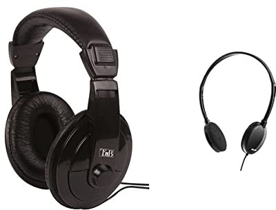 T'nB Auriculares Diadema HiFi con Cable Extra Largo de 8 Metros y Control de Volumen, Ideales para la TV + Auricular TV Negro REG.Vol. Adaptador. Cab 5m