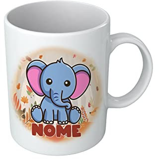 Puzzletee Tazza Bambino Elefantino - Nome Personalizzabile Elefanti - Animaletti - Tazze con Nome - Bambino - Idea Regalo
