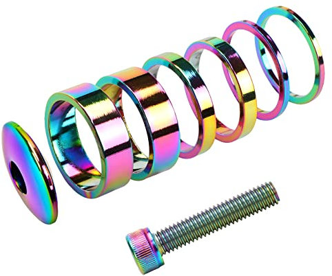 MEISCHE 3,8 cm (1 1/8 Zoll) Steuersatz-Abstandshalter mit Vorbaukappe oben Kit Regenbogen 28,6 mm Gabelrohr-Unterlegscheibenabdeckung