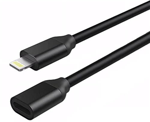 for iPhone Charger Extension Cable,6FT Lightning Extender Dock Cable Compatible with iPhone 14 Pro 13 Pro Max 12 11 X XR 8 7 6 Male to Female Cable Extension Adapter Cord Pass Video,Data,Audio Black