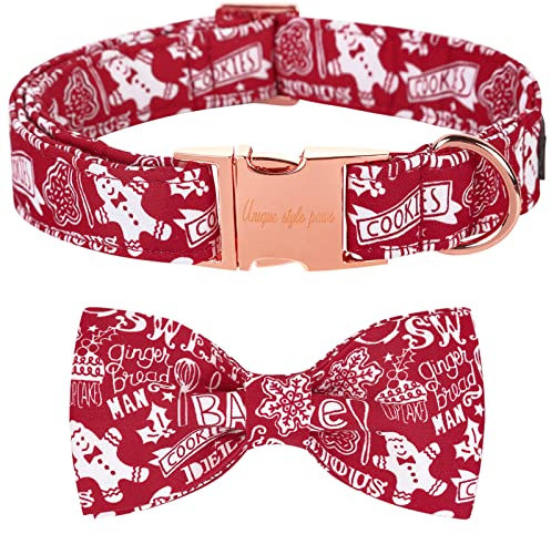Unique style paws Christmas Hundehalsband, Haustierhalsband Geschenk für Mädchen Jungen Hunde, verstellbares Hundehalsband für kleine mittelgroße Hunde-Gingerbread Snowman -L
