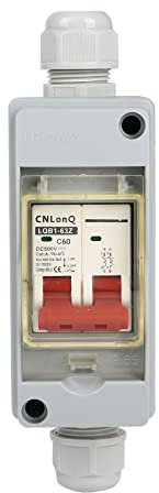Leitungsschutzschalter PV DC Trennschalter Sicherungsautomat DC 12V-500V 2 Polig Mit IP65 Wasserdicht Gehäuse Für Solar Anlage Photovoltaik (60A)