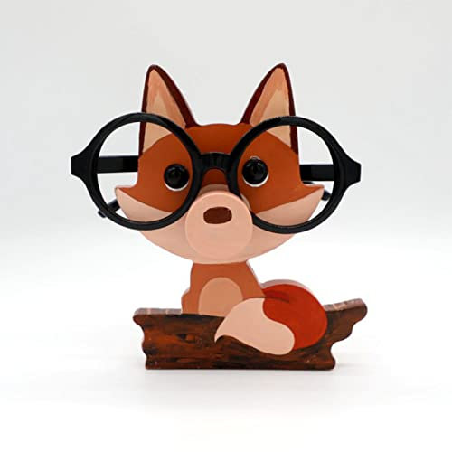 HBSGS Brillenhalter aus Holz, kreativer niedlicher Tier-Brillenhalter, handgefertigt, kreatives Sonnenbrillen-Display für Desktop-Accessoire, Heimbüro-Dekor, Geburtstag(Hund) (Fuchs)