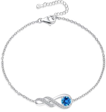 LOCIBLO Dezember Geburtsstein Armbänder für Frauen und Mädchen 925er Sterling Silber Synthetik London Blue Topas Armband Weißgold Unendlichkeitssymbol Anhänger Jahrestag Geburtstag Schmuck für sie