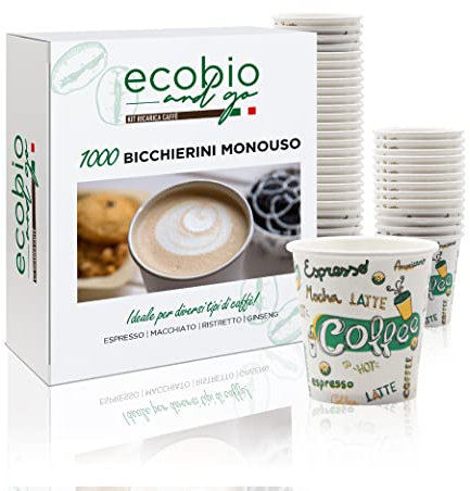 Ecobio and Go -1000 Bicchierini Caffè in Carta Biodegradabili 75ml - Resistenti, Antiscivolo, Ideali per Bar, Ufficio e Casa - Ecologici e Monouso, SUMMER VIPE