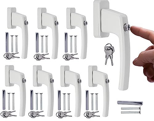 Stahlia Abschließbare Fenstergriffe Aluminium (8 Stück) Weiß ergonomisch Druckknöpfe Balkontürgriff Fenstersicherung Fensterbeschläge Fensterschloss