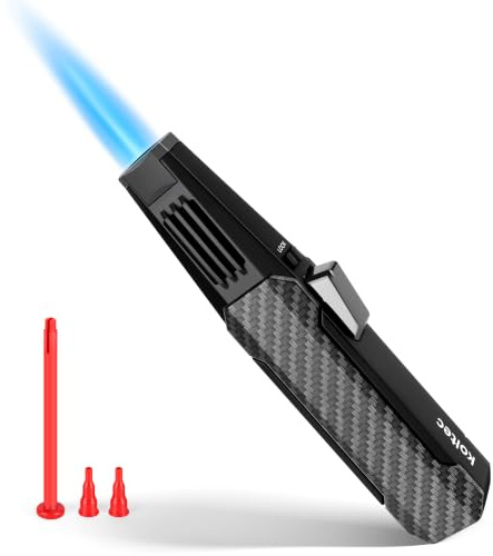 KOLTEC Butane Torch, Outdoor Windproof Cooking Torch Lighter, Refillable Adjustable Jet Flame Kitchen Butane Lighter with Safety and Fire Lock, Gift Box Package (Gas Not Included) (Black)