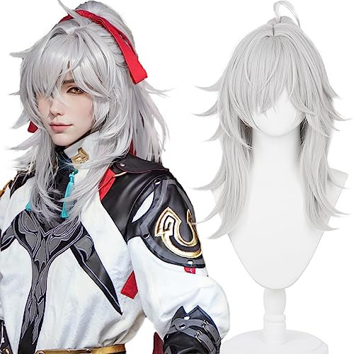 Amine Game Cosplay Perücke Weiß Langer Pferdeschwanz Haar Perücken für Frauen Halloween, Comic Con, Cosplay Show Perücken
