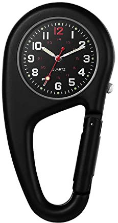 JewelryWe Karabineruhr Taschenuhr Uhr mit Karabiner - Schwarz Clip On Quarzuhr Leuchtende Zeiger Mattiertes Gehäuse Analog Quarz Uhren für Ärzte Krankenschwestern Sanitäter Köche