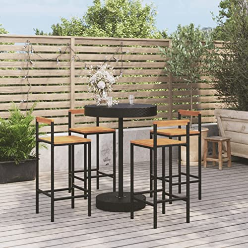 ZEYUAN 5-TLG. Gartenbar-Set, Outdoor Möbel Wetterfest, Bartisch Set, Gartenmöbel Set, Gartenbar Outdoor, Outdoor Bar, Gartengarnitur, Schwarz Poly Rattan & Massivholz Akazie