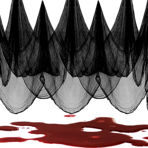 Halloween Deko Stoff, 215 x 500 cm Halloween Gruselige Tuch, Halloweenstoff Schwarz, Halloween Deko Horror, Schwarzes Baumwollgarn Halloween Gruselige Dekoration Fetztenstoff für Halloween Party Deko