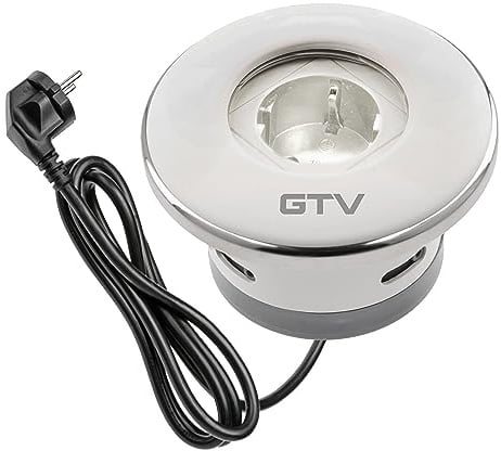 GTV - Möbelsteckdose SHUTTER, Einbausteckdose, 1x Schuko Steckdose, mit Praktischer Verschluss, Kabellänge 1,5m, Farbe Weiß, für Schreibtische, Tischplatte, Küchen und Büro