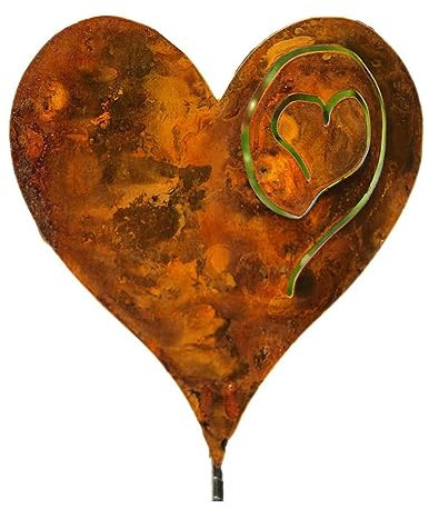 Evzvwruak 1PCS Heart in the Garden Heart Stake in the Garden Rusted Heart Made of 14Ga Metal