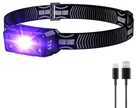 SEVENKA 2in1 UV Headlamp Flashlight Black Light, Rechargeable LED Hands Free UV Blacklight 395nm, Mini Head Lamp with White & UV Light, Pet Urine Detector for Dog/Cat Urine Stains, Bed Bug, Scorpions