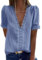 Coloody Femme Tee Shirt Dentelle Col en V, Manches Courtes Loisirs D'été Tunique en Jacquard en Dentelle Blouse Amples Caraco en Dentelle Tops Chemisiers à La Mode(Bleu Pur) S