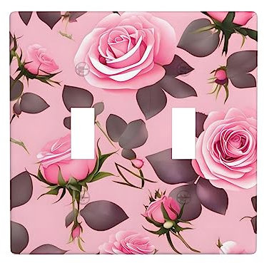 Pretty Pink Roses 2-Wege-Kippschalter, dekorative Wandplatte mit 4 lackierten Schrauben für Lichtschalter und Dimmer, Steckdosen
