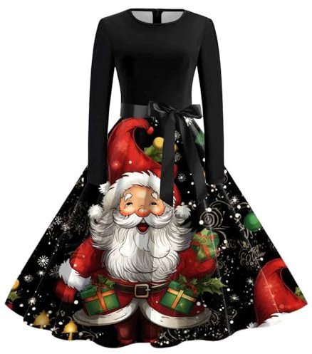 WVONIF Robes de Noël pour Femmes Robe De Noel Femme Chic Imprimé Arbre de Noël Robe de Noël Rose Vintage Années 50 Femme Retro Rockabilly Pin Up Élégante Robes Costume Lutin De Noël Femme