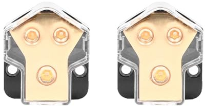 ANCLLO 2PCS 0/2/4 Gauge in 4/8 Gauge out Blocco di distribuzione dell'alimentazione in Rame con Amplificatore a 2 Vie per Splitter Audio per Auto per Barche automobilistiche
