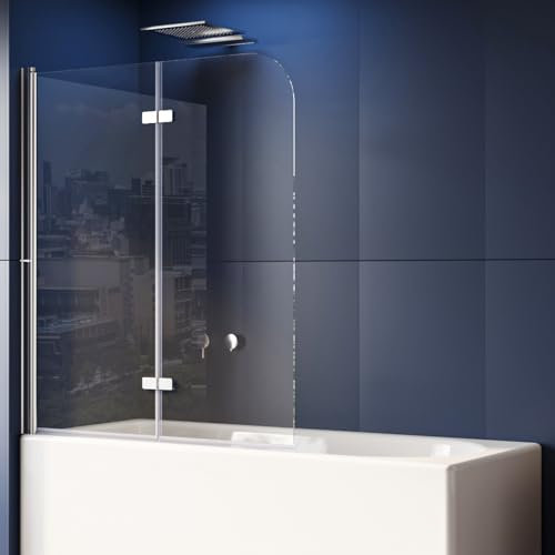 LUXESPIRE Duschwand für Badewanne 110 x 140 cm Badewannenfaltwand 2-teilig Faltbar 6mm ESG Glas Nano Beschichtung Duschtrennwand Faltwand