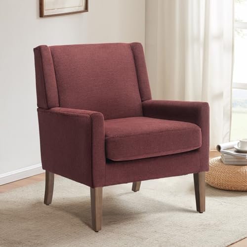 COLAMY Sessel Moderner Ohrensessel für das Wohnzimmer, gepolsterter Stoff-Akzent-Fauteuil, Einzelsessel mit Lounge-Sitz und Holzbeinen für Schlafzimmer/Büro/Leseecken (Rot)