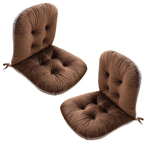Yahbrra Stuhlkissen mit Rückenteil Sitz, Rückenkissen mit Bänder, Niedriglehner Auflage Polsterauflage Gartenstuhl, Polsterauflage Auflage für Stühle Bänke in Haus und Garten(Brown,2 Pack)