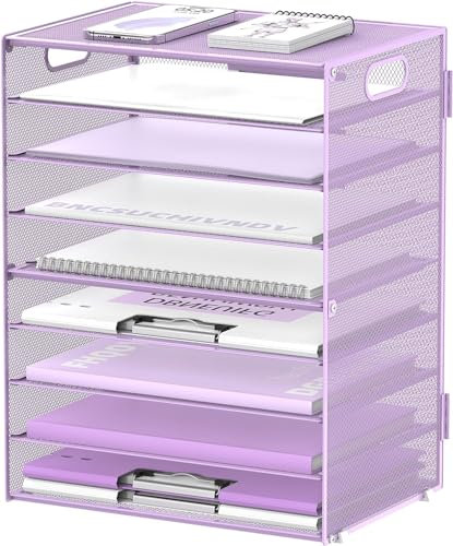SUPTIDY 9-stöckiges Papier-Briefablage, Schreibtisch-Organizer mit Griffen, Netz-Aktenhalter, Organisation, Papiersortierer, Schreibtisch-Organizer für Büro, Lila