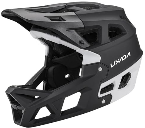 Lixada Adult Bike Helmet, Full Face Mountain Bike Helmet Lightweight Bicycle Helmet with Pads & Visor, Comfort Cycling Helmet Racing Downhill MTB Helmet for Men Women