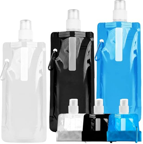 Faltbare Trinkflasche,3 Stück Tragbarer Zusammenklappbare Wassersack,Faltbare Wasserflaschen Set,Wiederverwendbare Wasserflasche mit Karabiner,für Wandern,Abenteuer,Reisen,Unisex Adult(500ML)