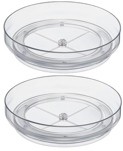 NBBENG 2 Pack Lazy Susan Turntable Cupboard Organiser, 360°Rotating Spice Racks for Kitchen Cabinet, Fridge and Pantry Organizer, 23.5 X 3.6cmClear Acrylic Revolving Condiment Holder