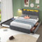 KEYIDE Doppelbett 160x200 mit Ausziehbett, Polsterbett mit USB, LED-Kopfteil und Zwei Schubladen, Bett mit Regal und Lattenrost, Stauraumbett Jugendbett Bettgestell, Ohne Matratze (Grau, 160x200 cm)