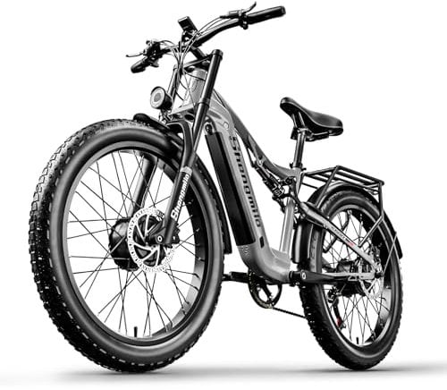 Shengmilo S600 Electric Bike,peak 1OOOW,26 x 3.0 Fat Tire Ebike,Dual Motors Ebike,e bike for Adults,dirtbike,48V 17.5AH Battery,Full Suspension Double Shoulder Fork DNM Rear Shock E Mountain Bike