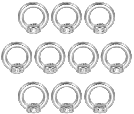 sourcing map M5 Lifting Eye Nut, 304 Stainless Steel Ring Shape Female Thread Nuts Fastener for Engineering Port Marine Fixing Silver, Pack of 10