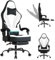 SITMOD Gaming Chair with Footrest, Ergonomic Video Game Chair, Office Chair with Headrest and Massage Lumbar Support, Height Adjustable Breathable Fabric Desk Chair for Office and Home-White