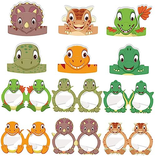 COLLBATH Dinos Geburtstagshut Satz Mit Brille Für Kinderparty Dekoration Geburtstagsparty Hüte Und Brillen Aus Papiermaterial
