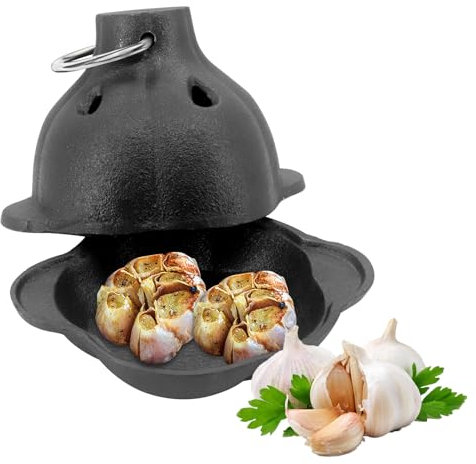 Garlic Roaster, Pre-Seasoned Cast Iron Garlic Roaster Oven Baker, Smoker Roaster, Pumpkin Soup Pot Casserole, Garlic Confit Pot, for Picnic Camping