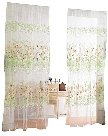 GRIRIW Rideau Voilage Transparent Vert Polyester Imprimé Gazon Naturel Résistant Et Doux pour Fenêtre Porte Chambre Et Salle De Bain Décoration Lumineuse Et Intime
