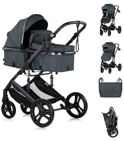 Chipolino Kinderwagen 2 in 1 Amore Getränkehalter Wickeltasche Fußabdeckung Korb tuerkis