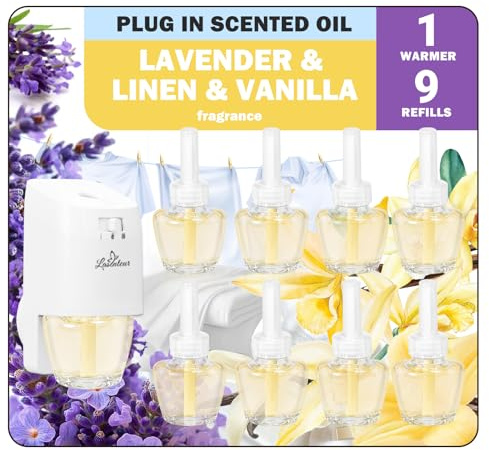 SCENTORINI Plug In Air Fresheners Refills with 1 Electrical Plug in Kit, Suitable for Air Wick & Glade Air Freshener Refills, 9+1 Packs
